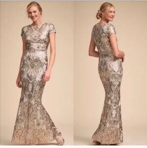 BHLDN Cosmo Fog & Gold Anthropologie Maxi Length Prom Wedding  Bohemian Dress 6